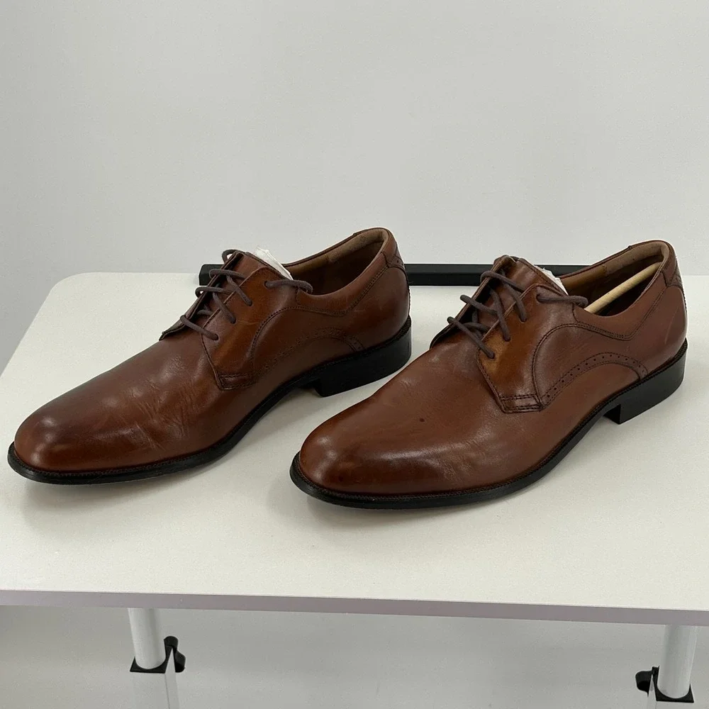 Johnston & Murphy Mens Brown Leather Derby Dress Shoes Lace Up Brogue Detail - Picture 2 of 10